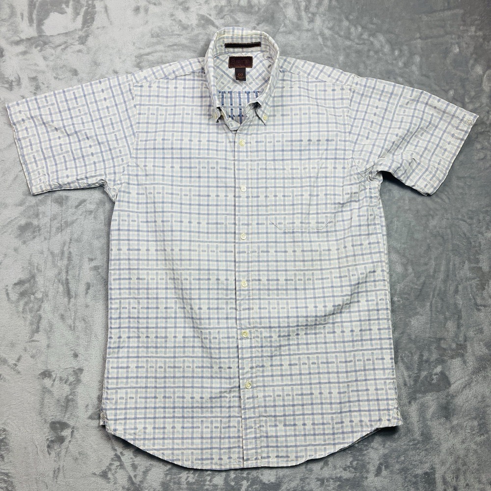 Born Shirt Button Down Mens Medium Short Sleeve Blue Plaid Casial‎